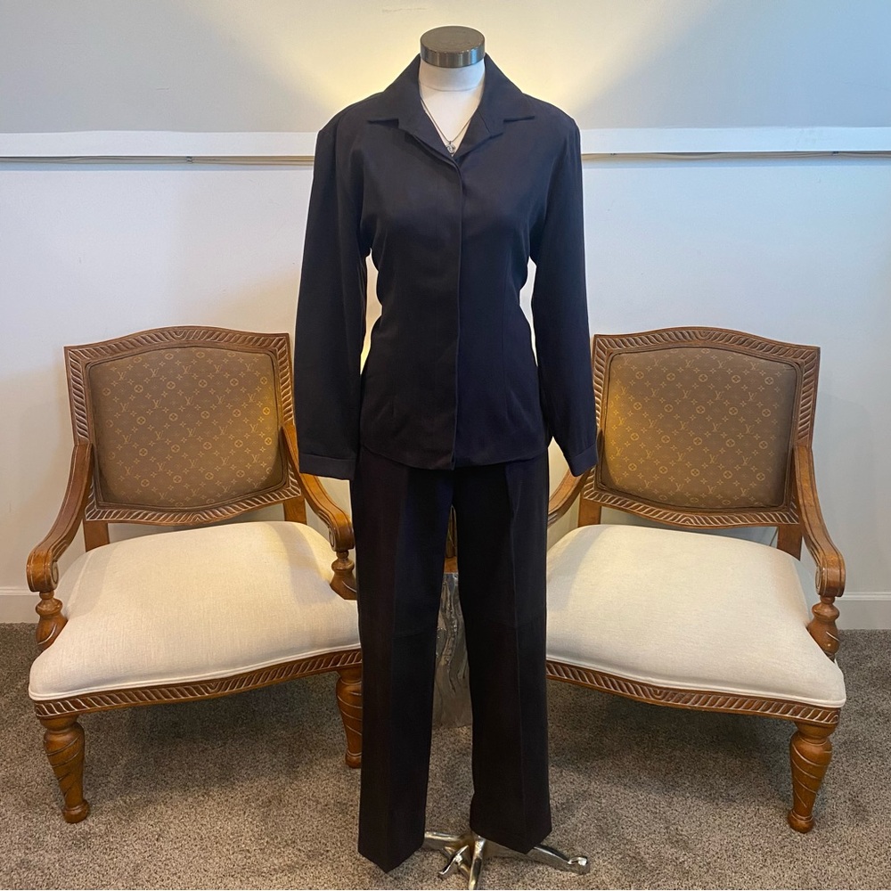 Vintage 90s HALEY Chic Black Velour Women's Pantsuit Blazer and Trousers Set